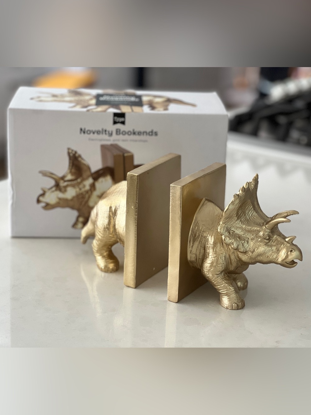 Gold Triceratops Novelty Bookends